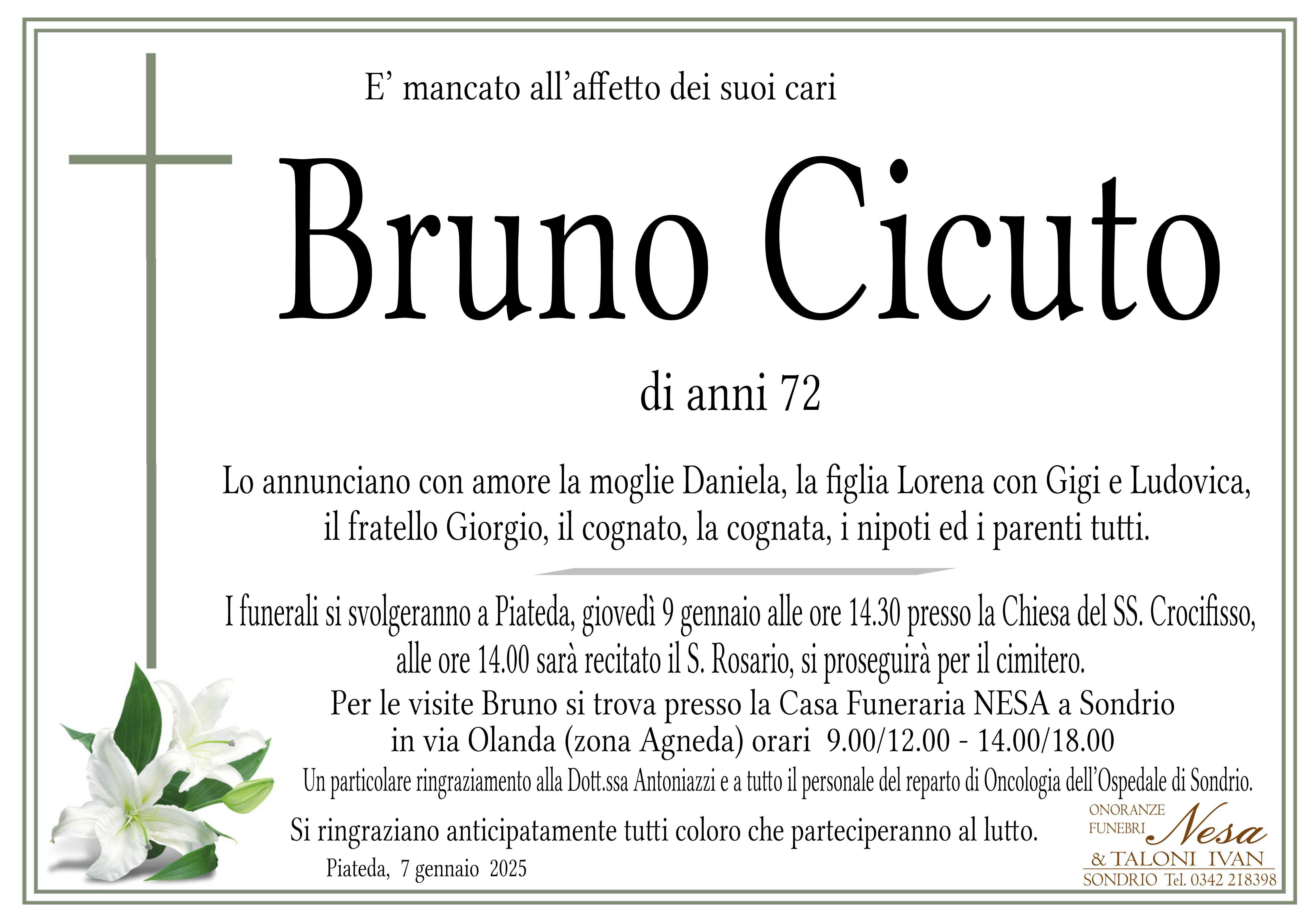 Necrologio BRUNO CICUTO